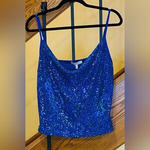 BCBGeneration Sequin Cami Adjustable Straps Quartz Blue SZ. Large NWT